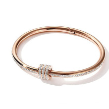 Full drill circle gold plated shine fancy design hot sale stainless steel bangles jewelry women